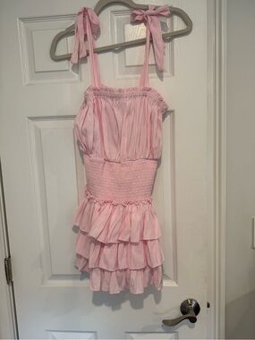 Gab & Kate Pink Tie-Shoulder Ruffle Sundress